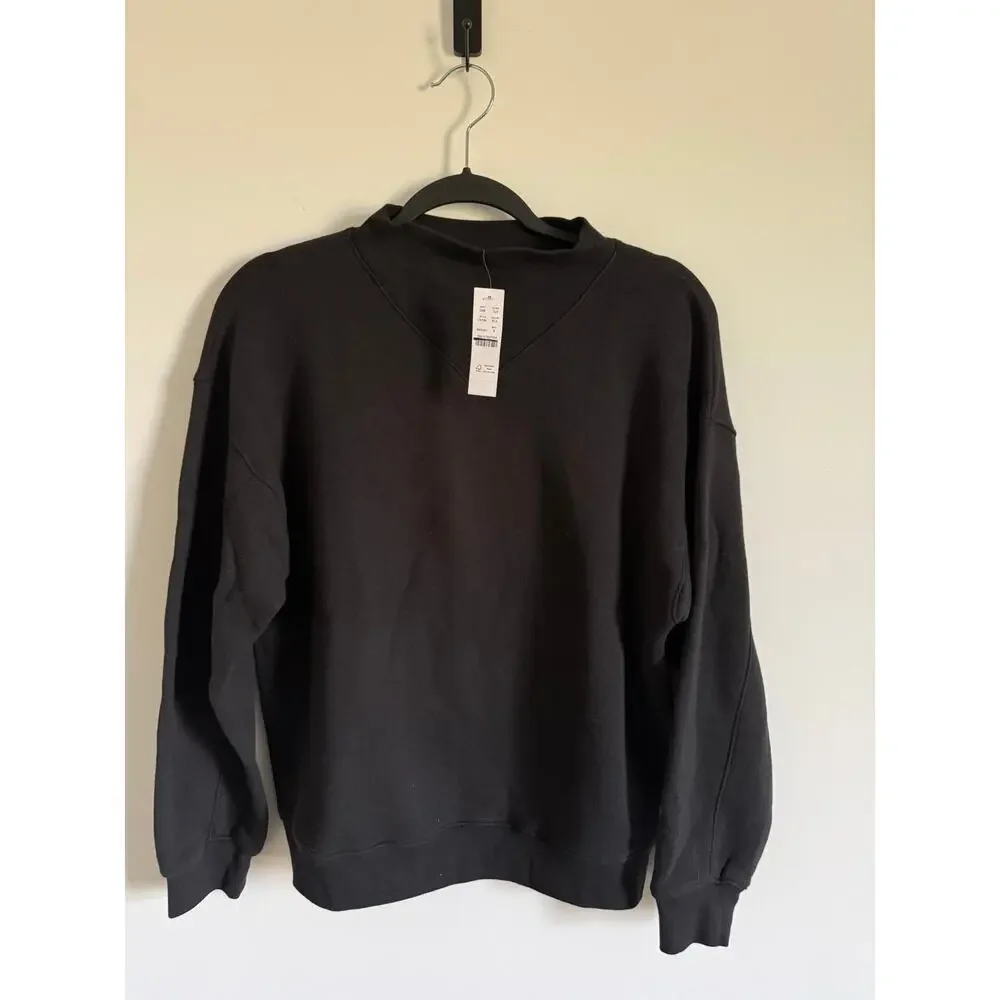 $108 New JCrew Heritage Terry Mockneck Sweatshirt Black Small